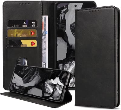 Smartphonica Telefoonhoesje Geschikt voor Google Pixel 8A Kunstleer met Magnetische sluiting en Pasjeshouders Bookcase met Klepje - Zwart geschikt voor Google Pixel 8A