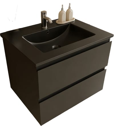 LOMAZOO Badkamermeubel Mat zwart 60 cm cm [MARENZA] - Wastafelonderkasten - Wastafel Zwart - Wastafel Keramiek - Badkamerkast Zwevend