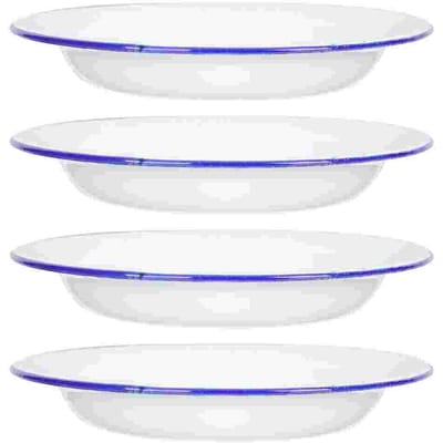 4 Stuks Emaille Bord Multifunctioneel Schaal Multifunctioneel Sashimi Voedsel Gestoomde Borden Keukenborden Platte Randen Wit Retro Schalen wit