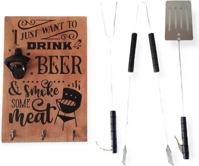 Houten barbecue BBQ tekstbord met een flessen / Bier Opener - BBQ gereedschap- Gril - Vaderdag - Liefste Papa - Verjaardag - Geschenk - Cadeau