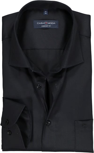CASA MODA comfort fit overhemd - mouwlengte 7 - twill - zwart - Strijkvrij - Boordmaat: 42 (EU maat: L)