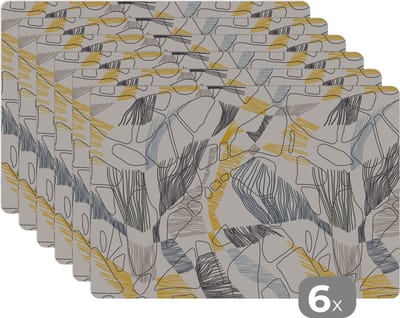 Placemat - Placemats kunststof - Line Art - Jungle - Patronen - Goud - 45x30 cm - 6 stuks - Hittebestendig - Anti-Slip - Onderlegger - Afneembaar