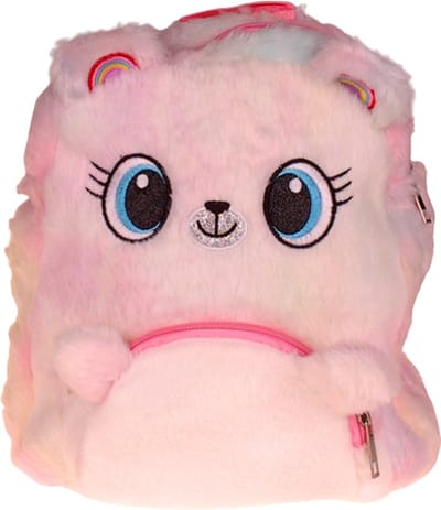 Rugzak Pluche - Rainbow Bear Fluffy- Unicorn - Wit & Multicolor - 30x25cm