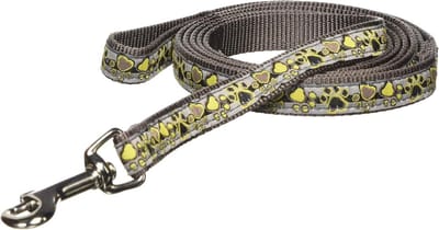 Hamilton Single Dikke hondenriem met gele neon paws patroon lint overlay, 5/8" x 6'