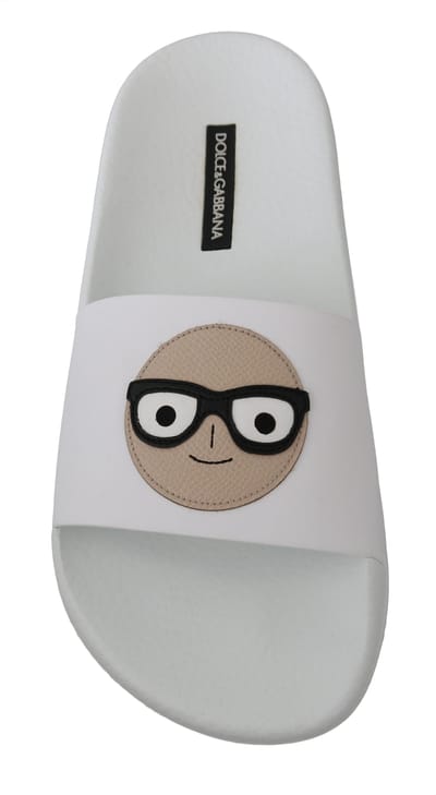 Dolce & Gabbana Witte Leren #dgfamily Slides Schoenen Sandalen