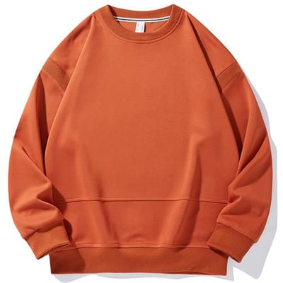 Sweat-shirt à col rond pour homme Automne Nouveau Couleur unie T-shirt à manches longues pour homme Hauts Chemise de fond Polyvalent Ample Vêtements pour homme 3XL orange