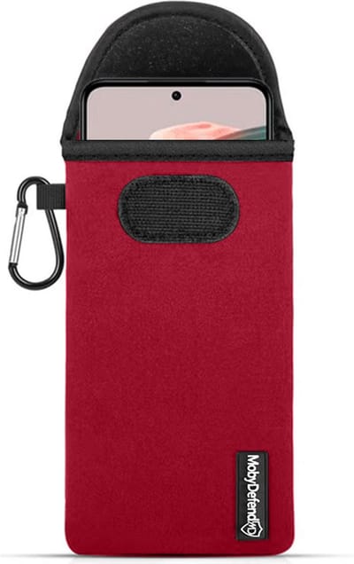 MobyDefend Hoesje - Geschikt voor Xiaomi Redmi Note 12 5G - Neopreen Pouch Met Karabijnhaak - Insteek - Riemlus - Rood