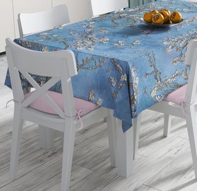 Tafelkleed vierkant 140x140 cm - Bedrukt Velvet Textiel - Amandelbloesem, Van Gogh - Tafelkleden - Tafellaken
