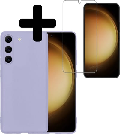Hoesje - Met Screenprotector - Geschikt voor Samsung Galaxy S23 - Sterk & Shockproof - Back Cover - Siliconen Case - Telefoon Hoes - Telefoonhoesjes - Lila