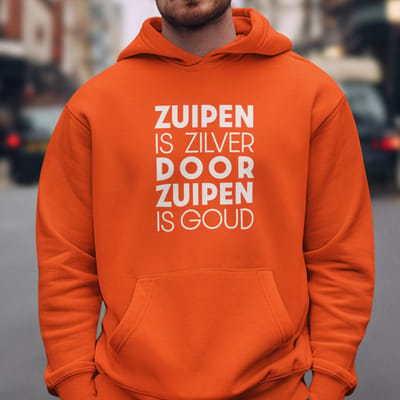 Oranje Koningsdag Hoodie Zuipen Is Zilver - MAAT XS - Feestkleding & Carnavalskleding