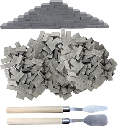 Miniatuur Bakstenen Mini Kom Grijs met Schraper voor DIY Poppenhuis Diorama en Sprookjestuin Decoratie 1:16 500 Stukken