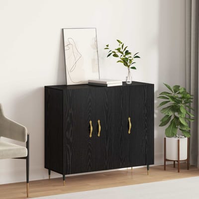 vidaXL - Dressoir - Zwart - Eiken - 90 - x - 34 - x - 80 - cm - Bewerkt - hout