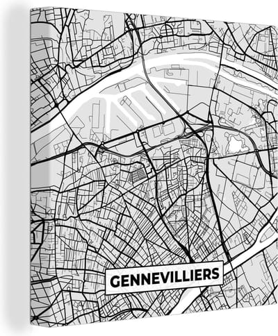 Canvas Schilderij Plattegrond - Kaart - Stadskaart - Frankrijk - Gennevilliers - 20x20 cm - Wanddecoratie