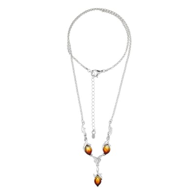 Cavill - 925 Sterling Zilver Zilveren Halsketting - 3x Sunrise Baltische Barnsteen Marquise 1,05 ct - Verstelbaar 36-41 cm