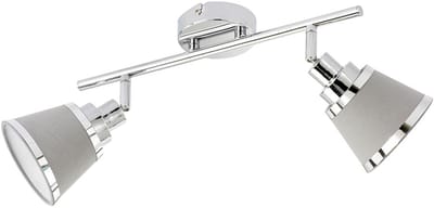 Plafondspot 2 vlammen plafondlamp, beweegbare spots, metaal chroom textiel grijs, 2x E14 stopcontacten, LxBxH 36,5x11,3x21,5 cm, ACTION 719202019000