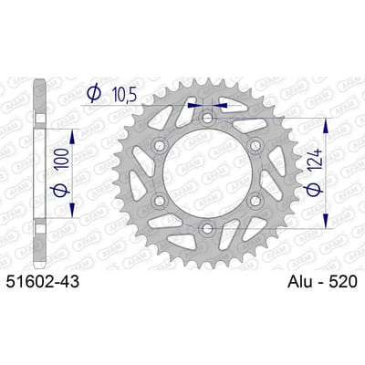 Aluminium tandwiel achter Afam 520 43 dents