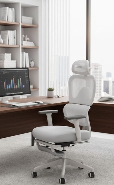 Ergonomische ComfortBreeze Bureaustoel voor Vrouwen & Tieners – Bellaverowonen – 3D Verstelbare Arm- & Hoofdsteun, Intrekbare Voetsteun, Ademend Gaas, Rugbescherming, Ligfunctie tot 140° – Perfect voor Thuiswerken, Studeren en Gamen