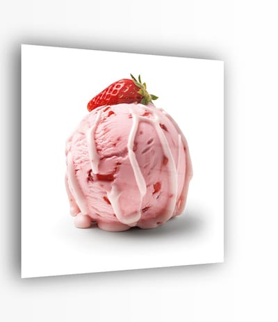 Indoorart - Glasschilderij ijsbol aardbei 50x50 CM - Afbeelding op plexiglas - Inclusief montagemateriaal