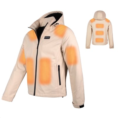 HEATDRY® Clothing - Verwarmde Jas Heren - HeatFlex LITE - Softshell Jas Heren - Winter Jas - Jassen Heren - Beige - Maat: L
