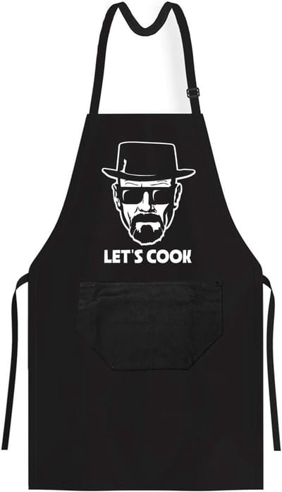 Thijox - OM3 MR-WHITE-LETS-COOK Barbecueschort - Uniseks Keukenschort voor Volwassenen - Zwart - Perfect voor Feesten, BBQ's en Koken