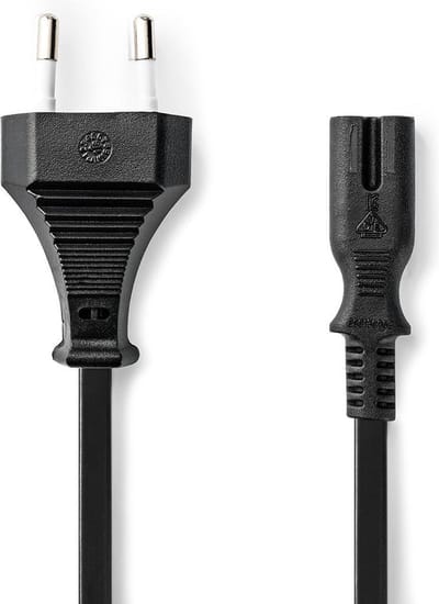 Nedis Stroomkabel | Euro Male | IEC-320-C7 | 3.00 m | Recht | 2x 0.75 mm² | Koper | Plat | Nikkel | H03VVH2-F 2x0,75 mm² | PVC | Stekkertype: Type C (CEE 7/16 | Netvoeding | 250 V ~ 50/60 Hz | 2.5 A