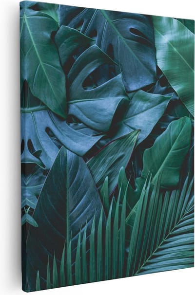 Artaza Canvas Schilderij Botanisch Blad - 40x50 cm - Muurdecoratie Jungle - Wanddecoratie Planten - Schilderijen Op Canvas Groen