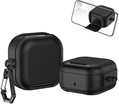 Telestore - hoesje geschikt voor Samsung Galaxy Buds4 / 4 pro hard case cover - zwart - leather look hoesje Beschermhoes - Samsung Galaxy Buds 4 / 4 Pro Cover - Buds4 hoesje