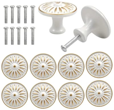 Furniture Knobs Wit met Goud 35MM - Set van 10 vintage knoppen - Ronde Kastknoppen - Ivoorwit kastdeur knopjes - Handgrepen