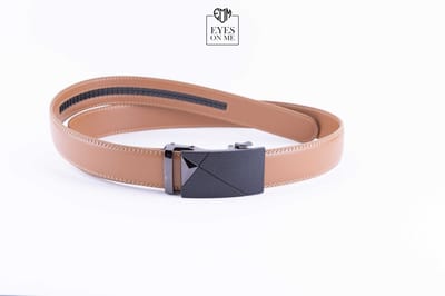Lichtbruine lederen riem zonder gaatjes met automatische gesp voor heren ( model N225 )