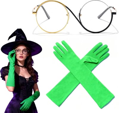 Toverfee Kostuumaccessoires met Groene Handschoenen en Ronde Cosplay Bril voor Halloween, Carnaval en Theatrale Optredens