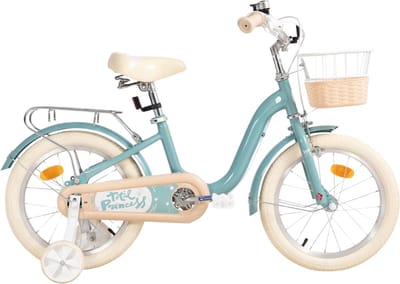 Kinderfiets – Voor kinderen van 3-10 jaar – Met zijwieltjes, fietsmandje en bagagerek – Groen, 41 cm