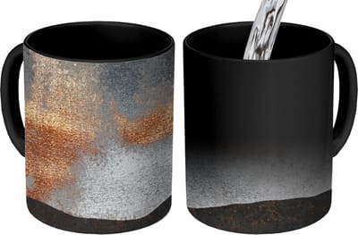 Magische Mok - Foto op Warmte Mokken - Koffiemok - Abstract - Gold - Chic - Zwart - Grijs - Magic Mok - Beker - 350 ML - Theemok