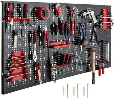 Allero Gereedschapswand - Gereedschapsbord - Metaal - Muurorganizer - Gereedschap Organizer - 117x55 CM - 17-delig - Rood/Zwart