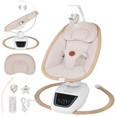 Elektrische Babywipstoel - Babyschommelstoel - Baby Kalmeren - 180° Draaibare Zitting - Tot 9 kg - Beige Natuurlijk