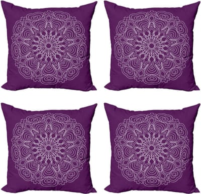 New Bed Paarse Mandala Abstracte Krommen Decoratieve Sierkussenhoes Set van 4 voor Bank Slaapkamer Woonkamer, 51cm x 51cm Gedrukte Kussenhoes