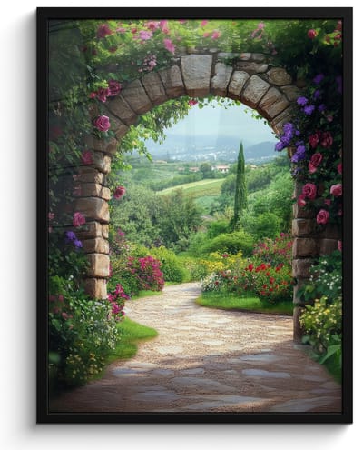 Poster in lijst - Fotolijst 50x70 cm - Posters - Doorkijk - Landschap - Bloemen - Pad - Uitzicht - Posterlijst zwart - Decoratie - Wanddecoratie woonkamer - Muurdecoratie slaapkamer
