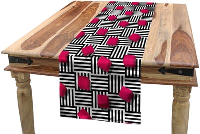 ABAKUHAUS – Tafelloper 40x180 cm – Geometrische kunst – Magenta/zwart