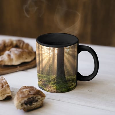 Magische Mok - Foto op Warmte Mokken - Koffiemok - Bos - Zonlicht - Gras - Magic Mok - Beker - 350 ML - Theemok