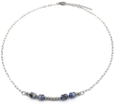 Ketting met Steentjes - RVS - Lengte 39-44 cm - Zilverkleurig en Blauw