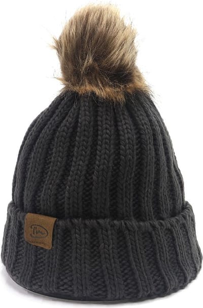 I'm Dutch Gebreide Muts Iceland - donkergrijs - one size - wintermuts voor dames met pompon - fleece binnenkant - grijs