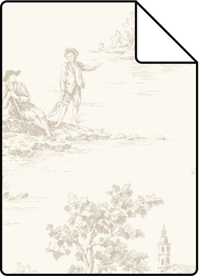 Proefstaal ESTAhome behang toile de jouy print gebroken wit - 26.5 x 21 cm - 132107-S