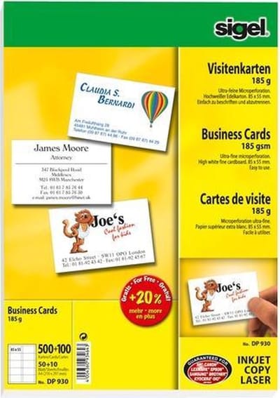 visitekaartjes Sigel 185grs 85x55mm pak a 600 stuks wit