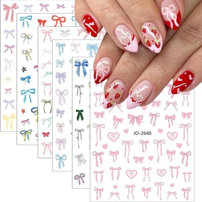 Allecto Plus - Nagelstickerset met strikthema - DIY nailartstickers - Vrouwen en meisjes - Veilig en milieuvriendelijk - Nageldesign accessoires - Holografisch effect - Set van 6 vellen