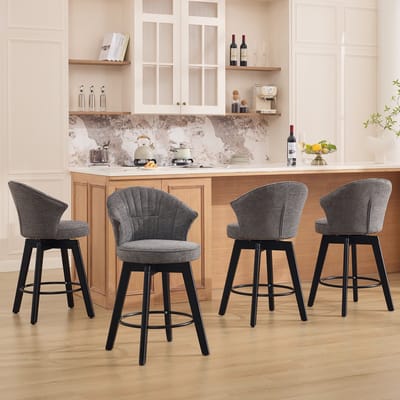 HAUSS SPOLE Barkruk - Set Van 2 - Draaibaar Met Rugleuning En Voetsteun - Voor Keukeneiland, Bar En Eetkamer - Chenille Grijs