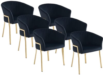 Vente-unique Set van 6 stoelen met armleuningen van fluweel en goudkleurig metaal - Zwart - ZAOVA