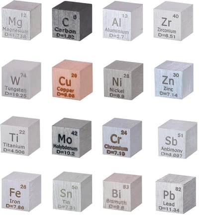 Dailygoods- Dobbelstenen Set 16 Stuks - Elementen Dichtheid 0,39 Inch - Chemie Onderwijshulpmiddel - Visuele Hulp - Leuk Cadeau voor Wetenschapsliefhebbers - Elementkubussen