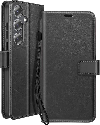 Mayaxess, Hoesje geschikt voor Galaxy S25 FE - Wallet Case met Koord & Stand, Zwart
