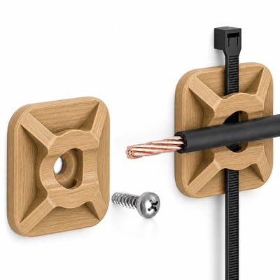 8 mm Kabel Organizer Zelfklevend – Set van 12 – Kabelhouder met Tiewrap Bevestiging – Montage met Schroef of Dubbelzijdige Tape – Voor USB- en Stroomkabels – Oak
