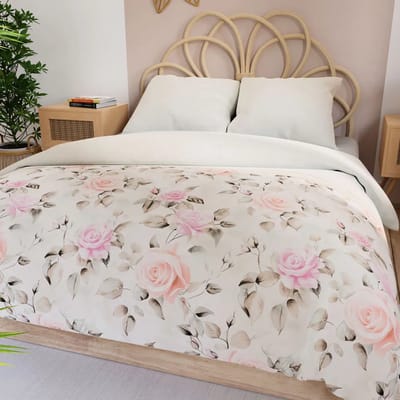 Markizeta ROSALINA - Satijnen Dekbedovertrek - 160x200cm - Romantisch Bloemenpatroon - Ecru & Roze