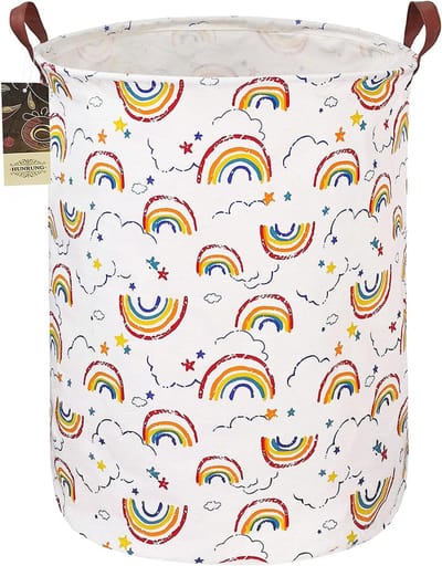 Thijox - Wasmand Hamer Grote Canvas Opbergmand Lichtgewicht Speelgoedorganizer Vuile Kleding Opvouwbaar Waterdicht Ronde Regenboog voor Kinderen en St